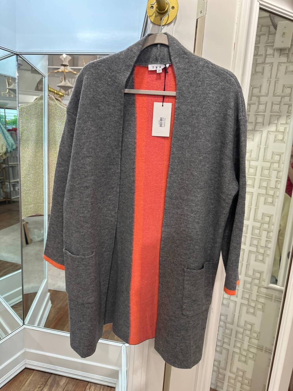 NEW THML women's midi cardigan in gray